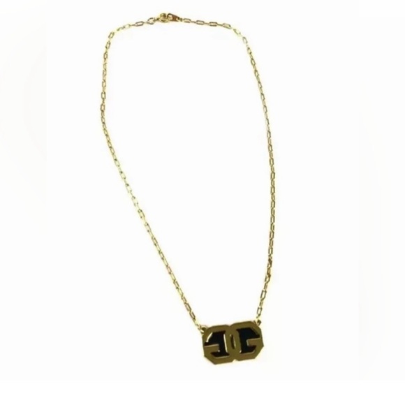 Vintage Givenchy 1977 Pendant Necklace Double G Gold/Black Choker Necklace - Picture 1 of 8